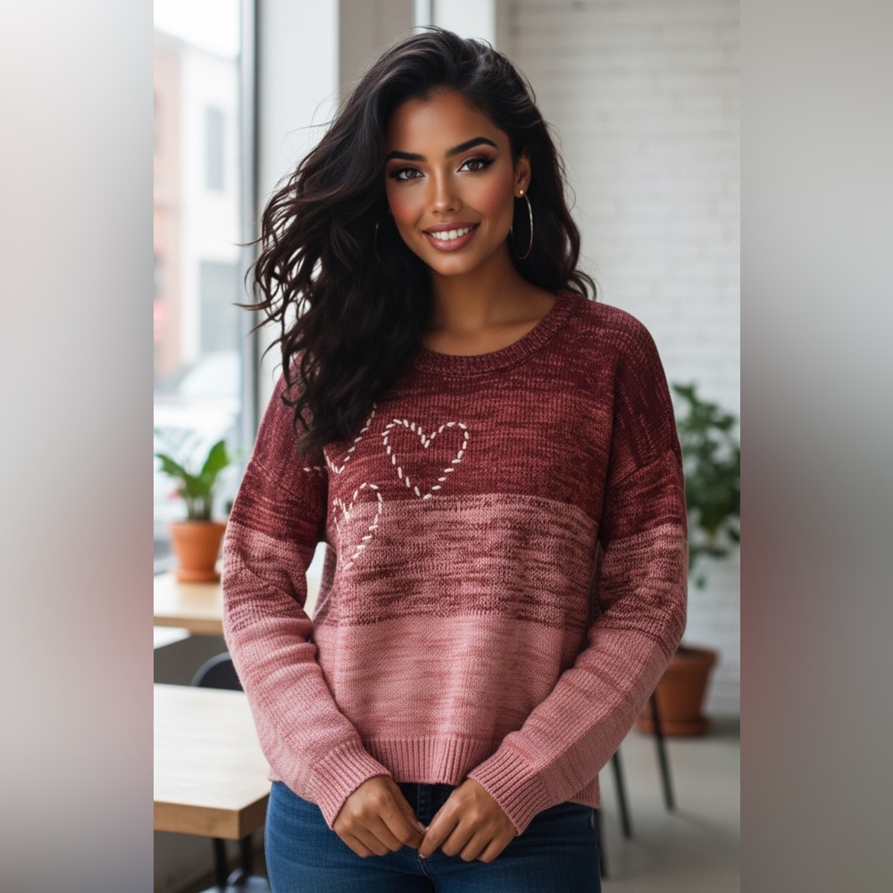 NEW Indigo Thread Co Heart Stitch Crew Neck Sweater Casual Sizes Large & XL